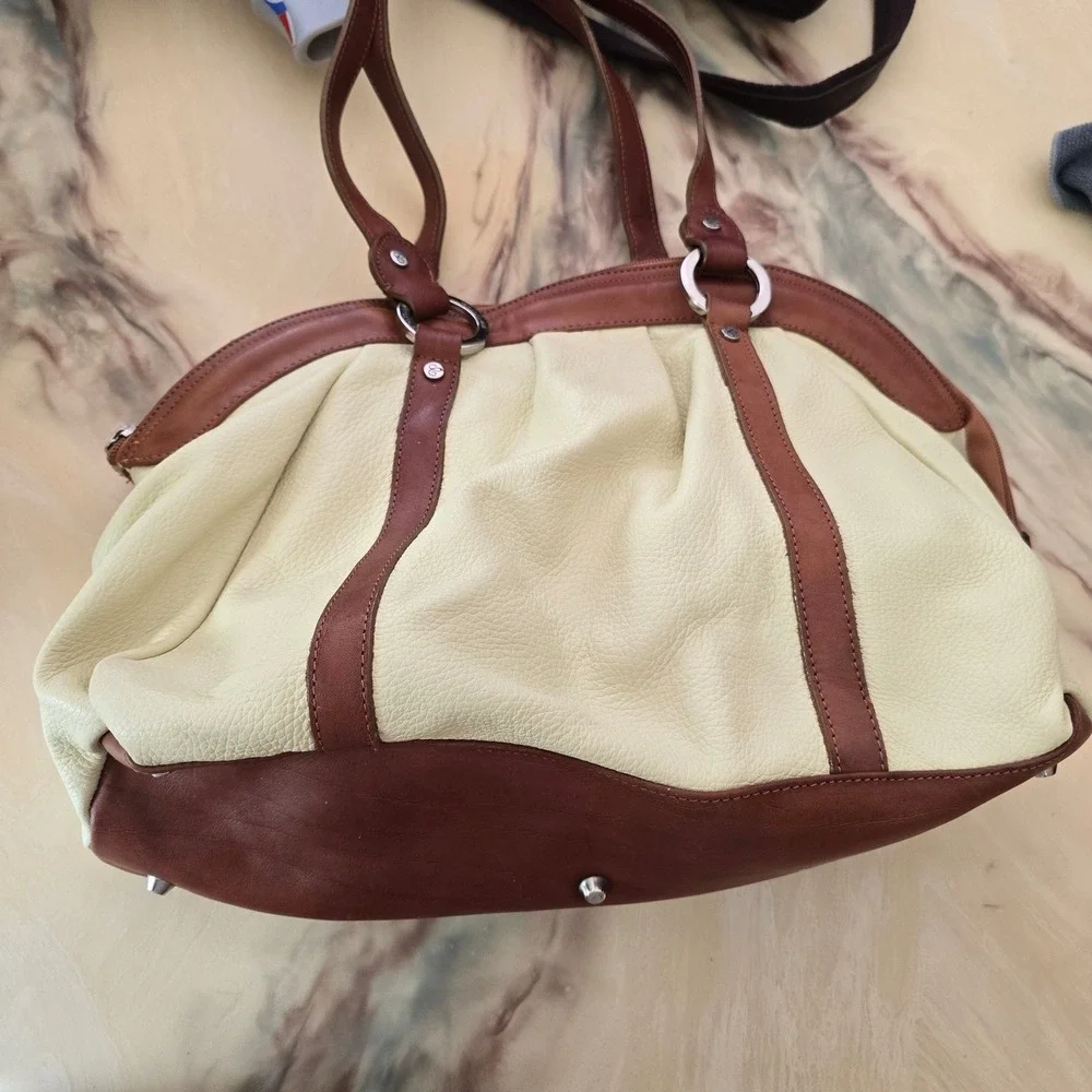 Cristina by Jin Bell Italy Yellow Leather Shoulder Bag Brown Trim Satchel